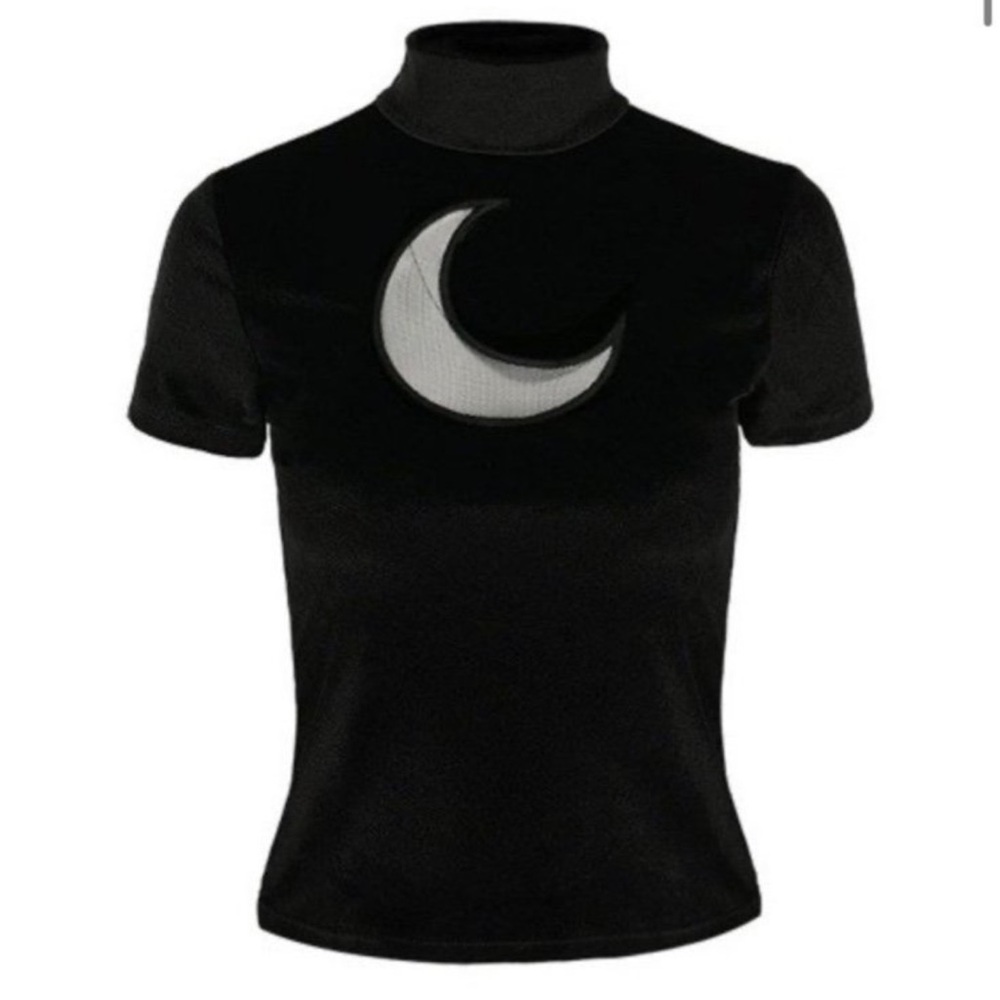 Killstar Restyle Stretch Velvet Mock Turtleneck w Mesh Crescent Moon Cutout BNWT - Picture 3 of 5